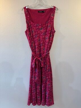 Sz 16 Barely-Worn Ralph Lauren Fuchsia Printed Sleeveless Crepe Midi Dress